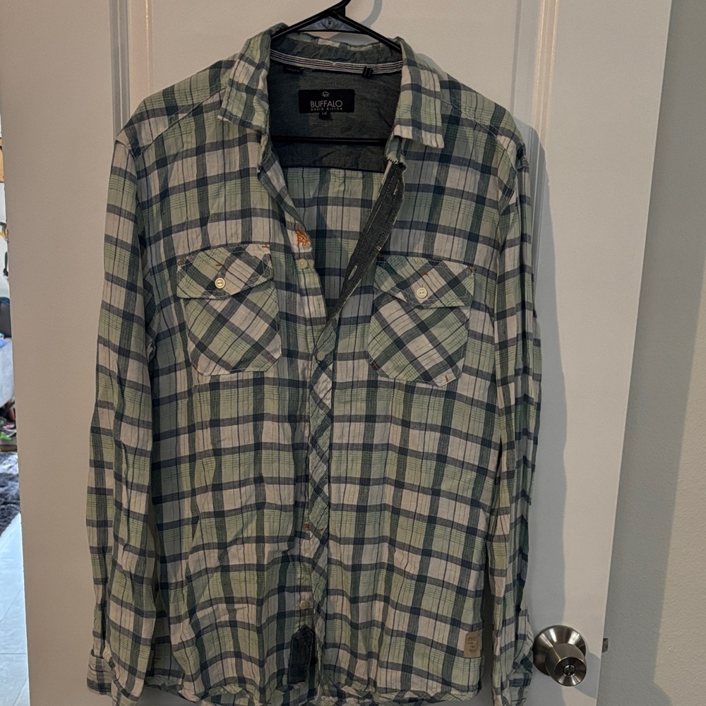 Buffalo David Bitton Checkered Shirt in Green and White